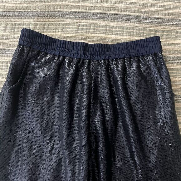 Finders Keepers Women’s Take A Walk Pant Ankle Zip Navy Blue Sequined Small - Picture 7 of 13
